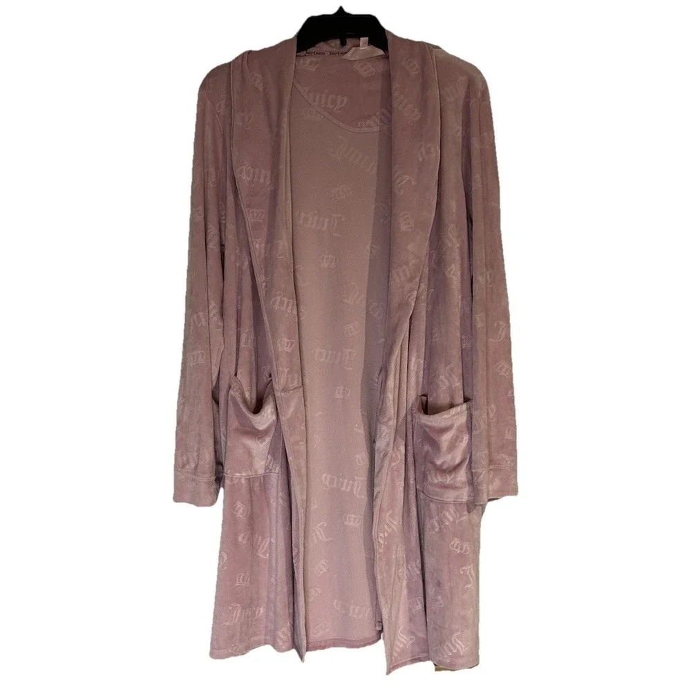 Womens Juicy Couture Pink Logo Bath Robe W Tie Size‎ Small Medium Adjustable S/M